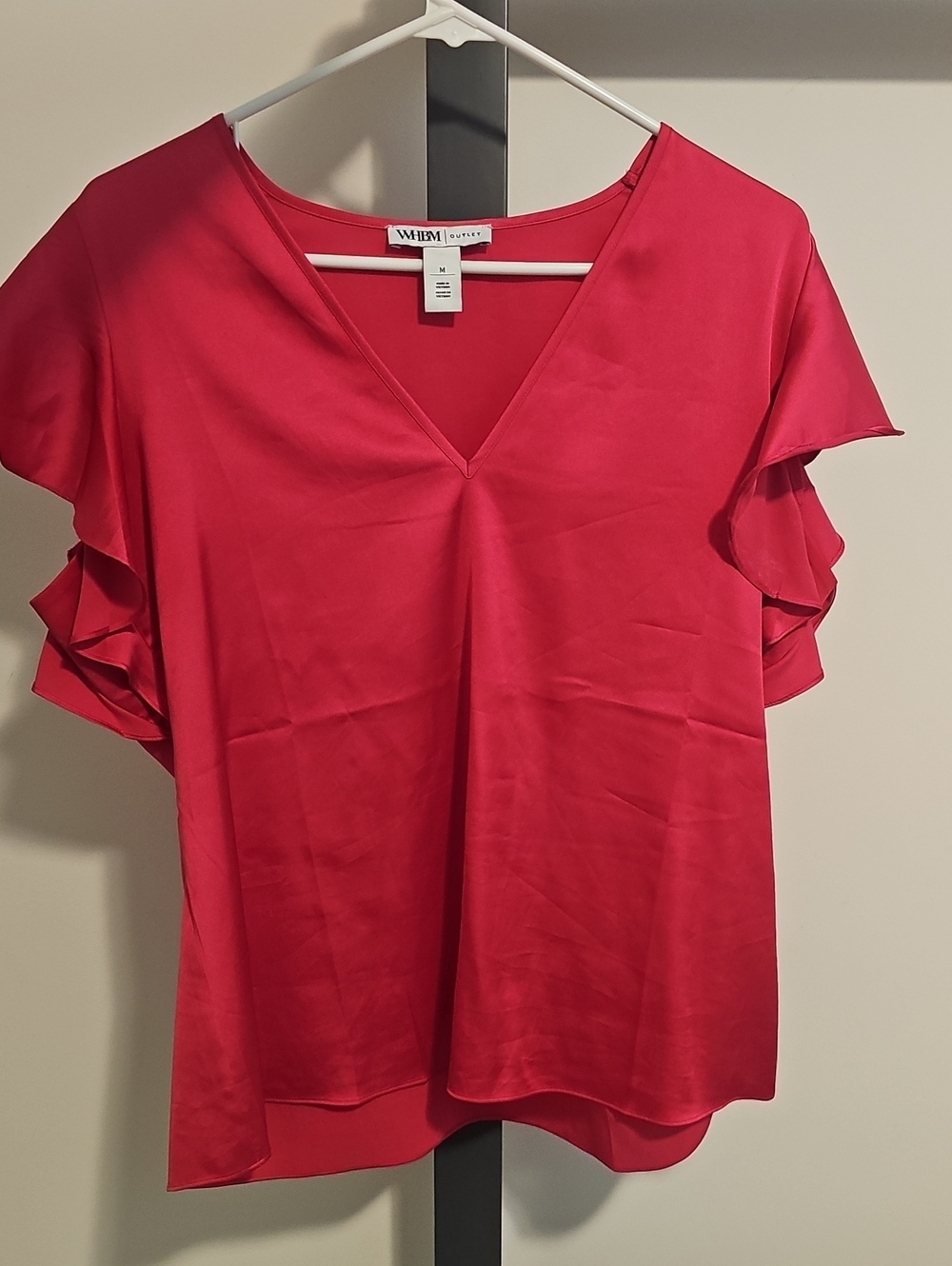 White House Black Market Outlet Hot Pink V-Neck Flutter Sleeve Blouse